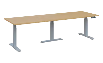 FLEXIMEET 250-80 výškově nastavitelný stůl, kovová podnož stříbrná, deska 25 mm, široký 2500 mm, javor horský